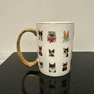 Anthropology Riffle & Co Cat Print Mug with Gold Handle